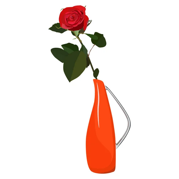 Rose rouge simple dans un vase vecteur plat illustration isolée — Image vectorielle