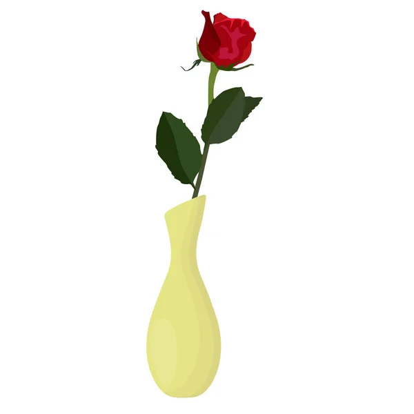 Jediné rudé růže v váza vektorové plochý izolované ilustrace — Stockový vektor