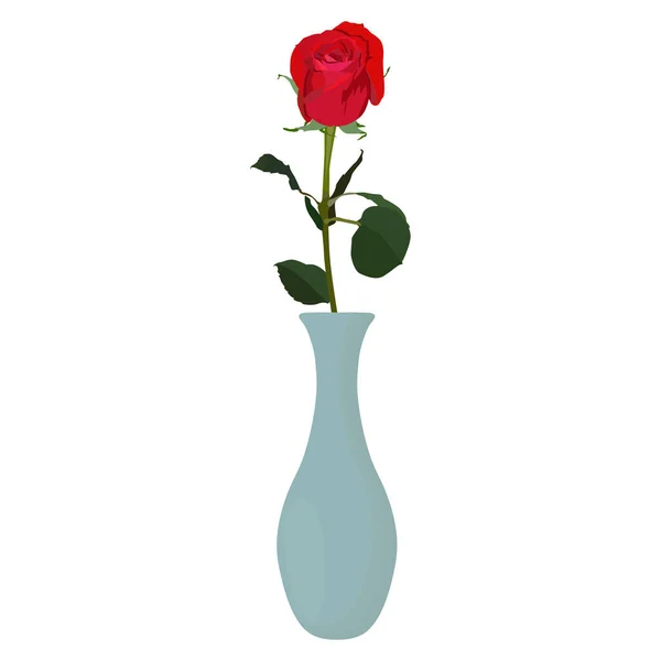 단일 빨간색 장미 꽃병 벡터 평면 고립 된 그림 — 스톡 벡터