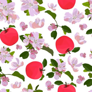 Elma ağacı çiçeği ile vektör dikişsiz desen