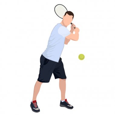 Top ve raket ile tenis oyuncusu, vektör düz izole illüstrasyon