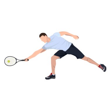 Top ve raket ile tenis oyuncusu, vektör düz izole illüstrasyon