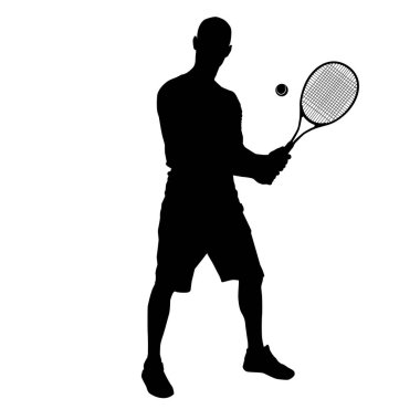 Beyaz arka plan üzerinde tenis oyuncusu siyah siluet, vektör illüstrasyon