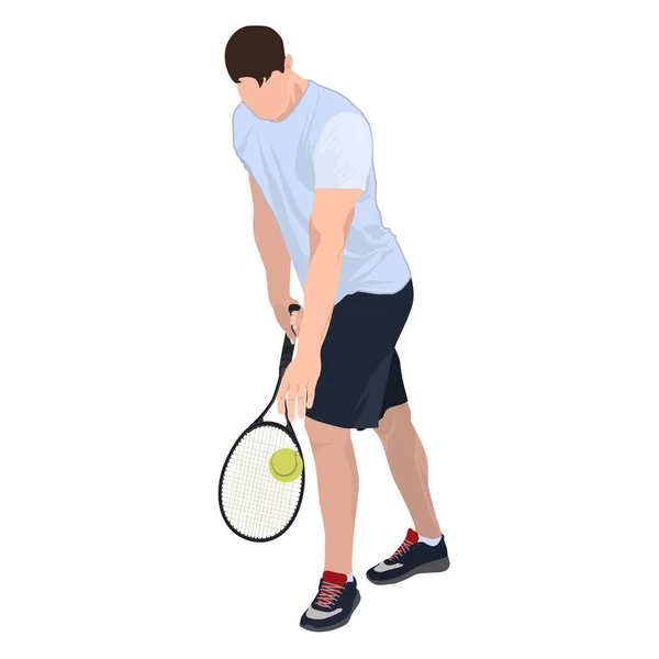 Jugador de tenis con pelota y raqueta, vector plano ilustración aislada — Vector de stock