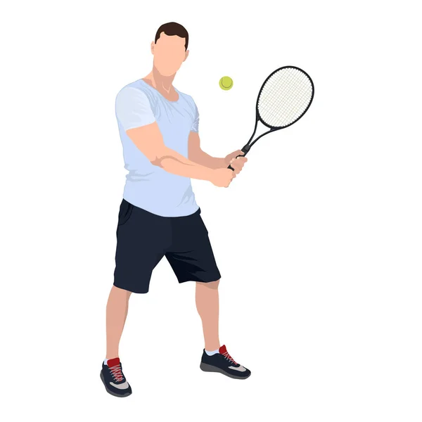 Jugador de tenis con pelota y raqueta, vector plano ilustración aislada — Vector de stock