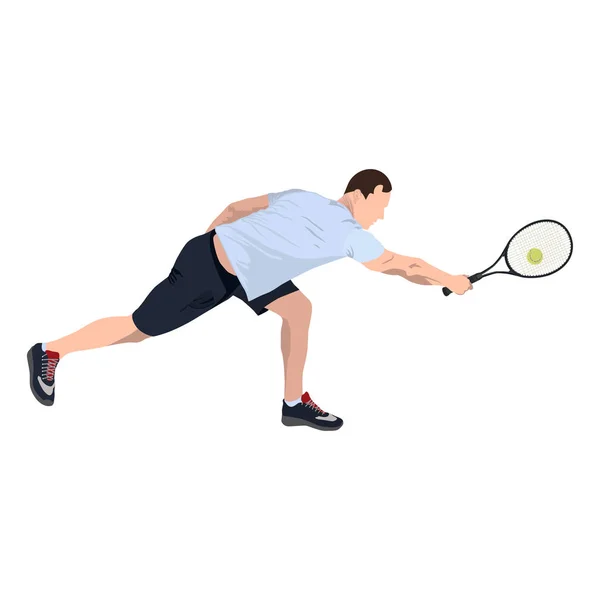 Joueur de tennis avec balle et raquette, vecteur plat illustration isolée — Image vectorielle