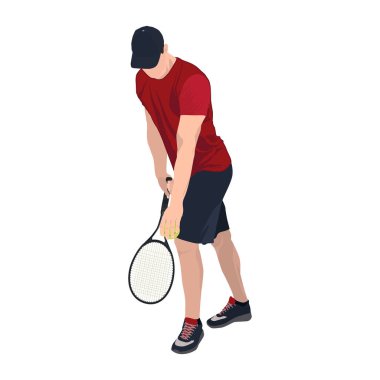 Top ve raket ile tenis oyuncusu, vektör düz izole illüstrasyon
