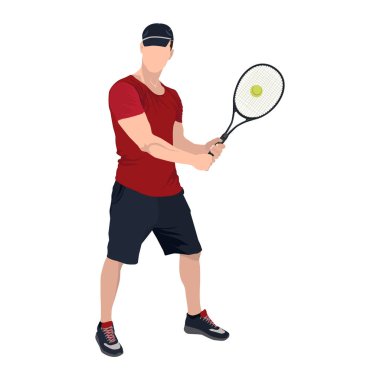 Top ve raket ile tenis oyuncusu, vektör düz izole illüstrasyon