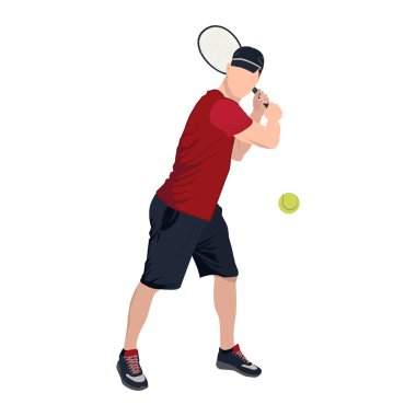 Top ve raket ile tenis oyuncusu, vektör düz izole illüstrasyon