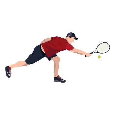 Top ve raket ile tenis oyuncusu, vektör düz izole illüstrasyon