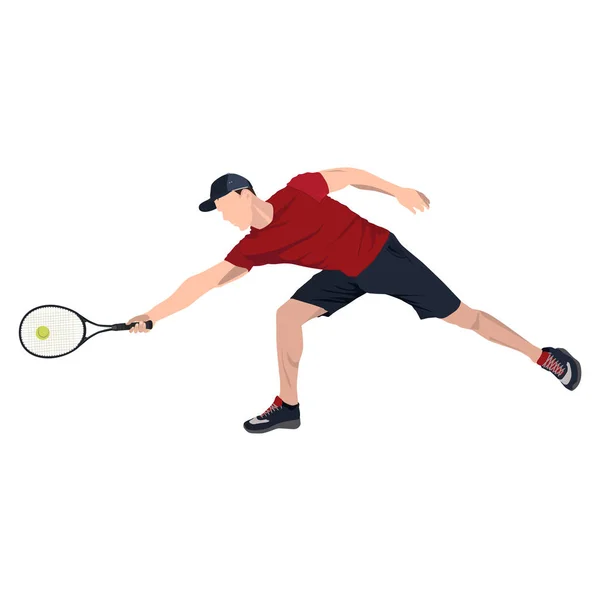 Jugador de tenis con pelota y raqueta, vector plano ilustración aislada — Vector de stock