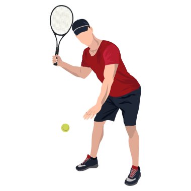 Top ve raket ile tenis oyuncusu, vektör düz izole illüstrasyon