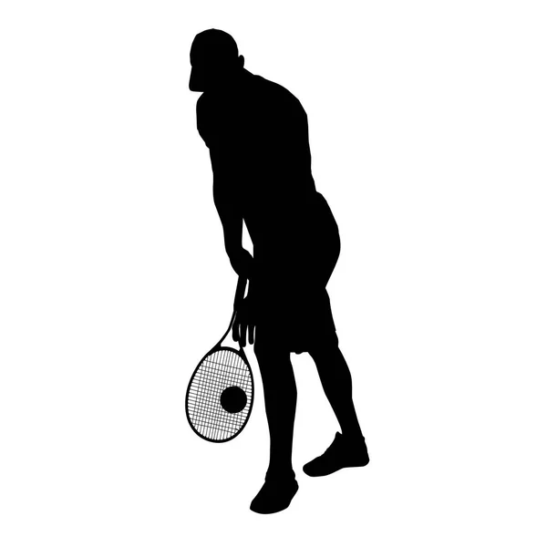 Tennis player black silhouette on white background, vector illustration — Stock Vector