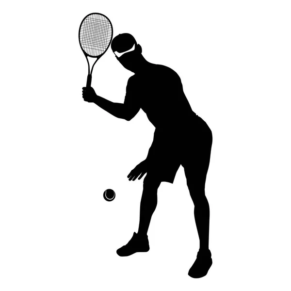 Теннисист черный силуэт на белом фоне, векторная иллюстрация — стоковый вектор