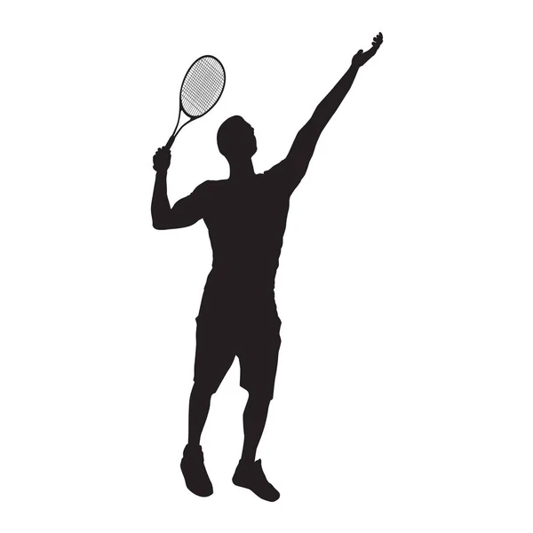 Tennisspieler schwarze Silhouette auf weißem Hintergrund, Vektorillustration — Stockvektor