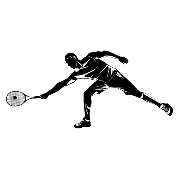 Tennisspieler schwarze Silhouette auf weißem Hintergrund, Vektorillustration — Stockvektor