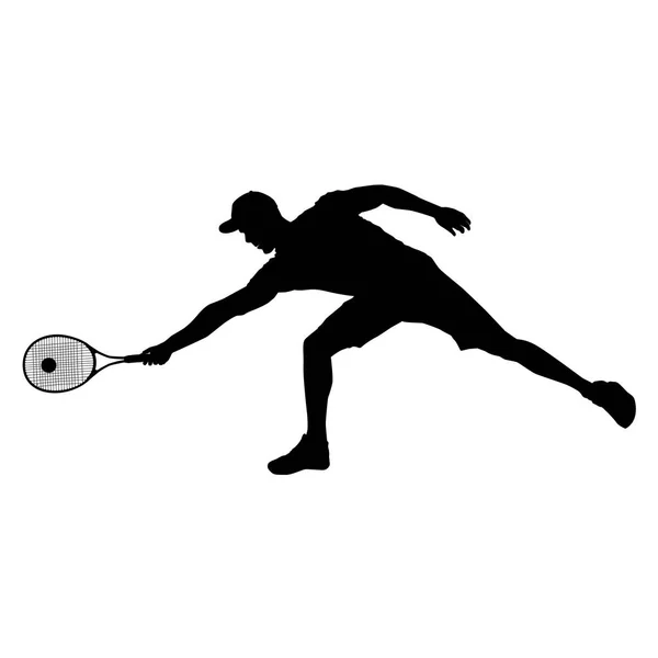 白い背景にテニス選手黒いシルエット、ベクトルイラスト — ストックベクタ