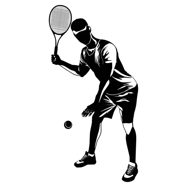 Τένις παίκτης μαύρη σιλουέτα σε λευκό φόντο, απεικόνιση διάνυσμα — Διανυσματικό Αρχείο