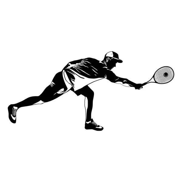 Tennisspieler schwarze Silhouette auf weißem Hintergrund, Vektorillustration — Stockvektor