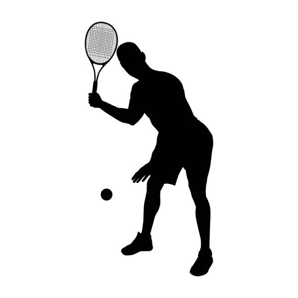 Tennisspieler schwarze Silhouette auf weißem Hintergrund, Vektorillustration — Stockvektor