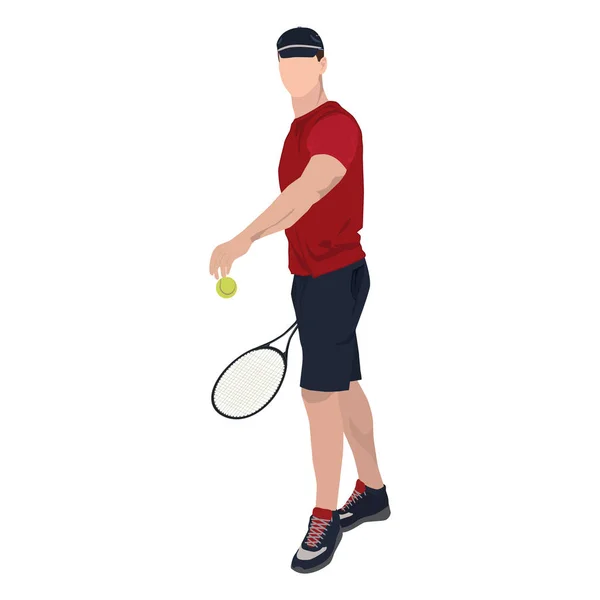 Jugador de tenis con pelota y raqueta, vector plano ilustración aislada — Vector de stock