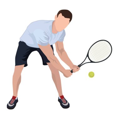 Top ve raket ile tenis oyuncusu, vektör düz izole illüstrasyon
