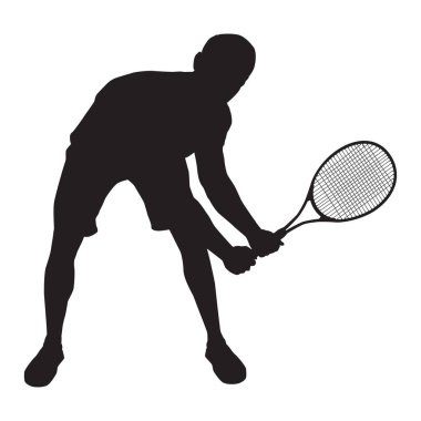 Beyaz arka plan üzerinde tenis oyuncusu siyah siluet, vektör illüstrasyon