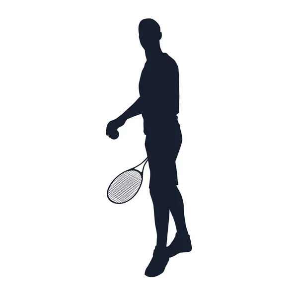 Tennis speler zwart silhouet op witte achtergrond, vector illustratie — Stockvector