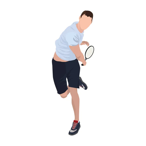 Jugador de tenis con pelota y raqueta, vector plano ilustración aislada — Vector de stock