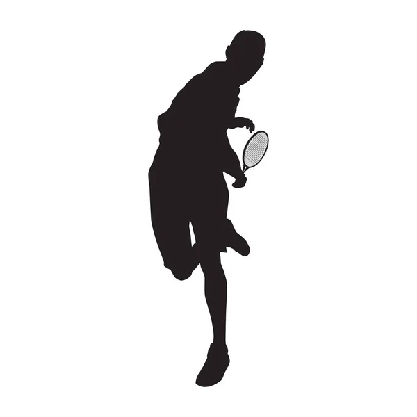 Tennisspieler schwarze Silhouette auf weißem Hintergrund, Vektorillustration — Stockvektor