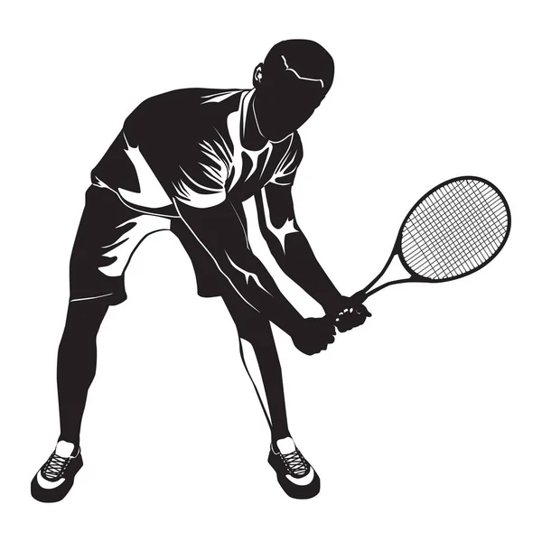 Tennis player black silhouette on white background, vector illustration — Stock Vector