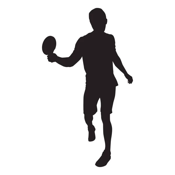 乒乓球运动员黑色剪影在白色背景，矢量插图 — 图库矢量图片