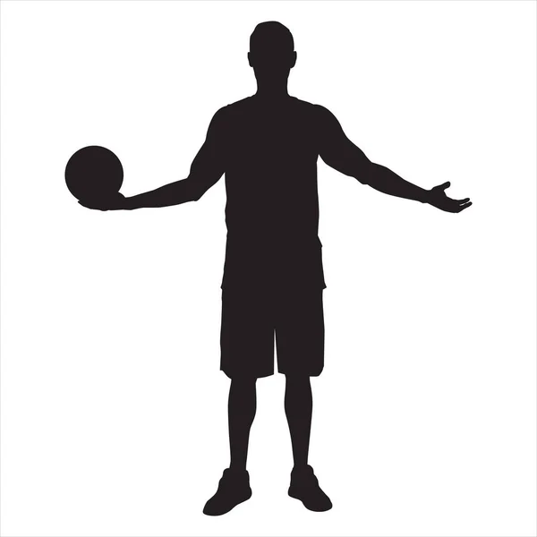 Basketballprofi Silhouette stehend mit Ball in der Hand, Vektorillustration — Stockvektor