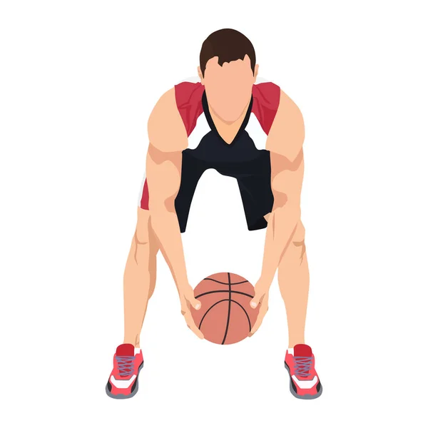 Profesionální basketbalista s míčem, vektorová ilustrace. Basketbal dribling dovednosti, pohyby, triky. — Stockový vektor