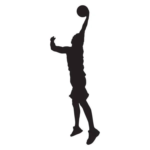 Basketballprofi Silhouette schießt Ball in den Korb, Vektor-Illustration. Schlagabtausch-Technik — Stockvektor