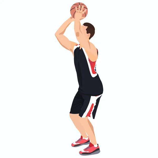 Basketballprofi schießt Ball in den Korb, Vektor-Illustration — Stockvektor