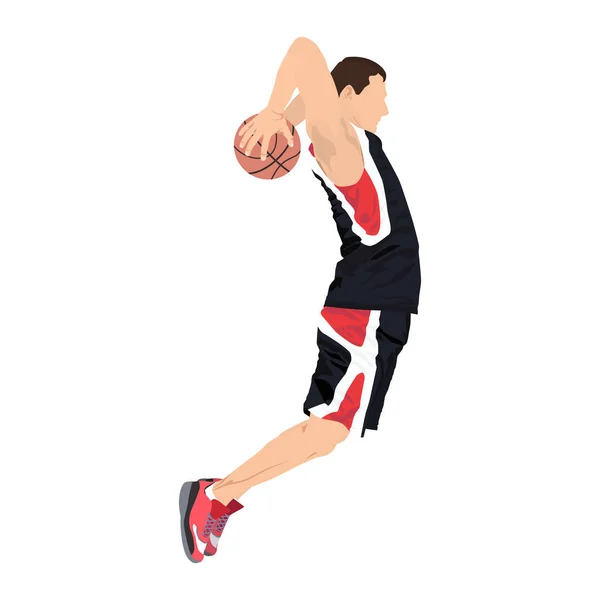 Jugador de baloncesto profesional disparando pelota en el aro, ilustración vectorial. Slam Dunk técnica de disparo Ilustraciones de stock libres de derechos