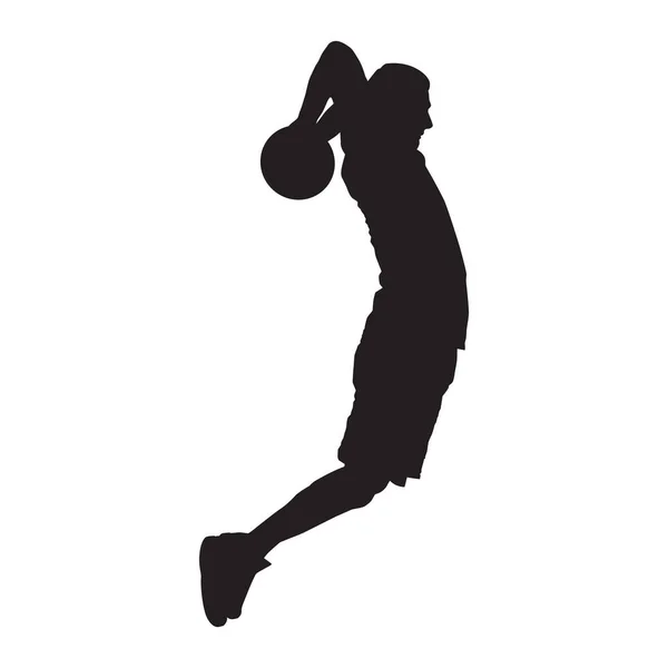 Profesional de baloncesto jugador silueta de tiro bola en el aro, vector de ilustración. Slam Dunk técnica de disparo Ilustración de stock