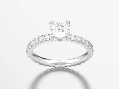 3D resimde gümüş nişan düğün elmas yüzüğü gri bir arka plan üzerinde