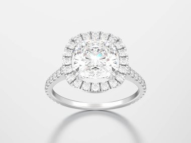 3D resimde gümüş nişan yastığı elmas alyans gri bir arka plan üzerinde