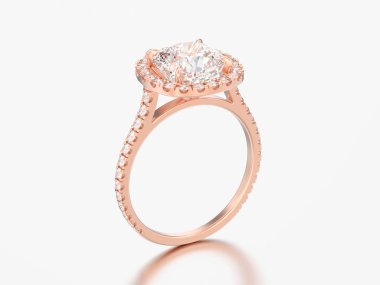 3D illüstrasyon gül altın nişan yastığı elmas alyans gri bir arka plan üzerinde