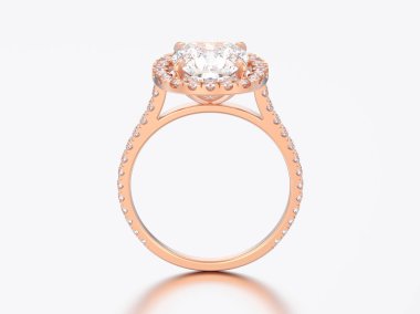 3D illüstrasyon gül altın nişan yastığı elmas alyans gri bir arka plan üzerinde