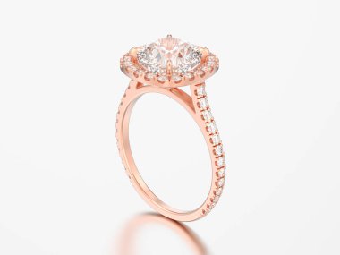 3D illüstrasyon gül altın nişan yastığı elmas alyans gri bir arka plan üzerinde