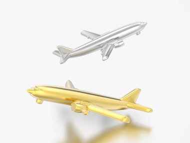 3D resimde iki altın ve gümüş uçaklar üzerinde gri bir arka plan