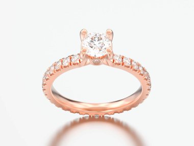 3D çizim altın nişan düğün elmas yüzüğü gri bir arka plan üzerinde yükseldi.