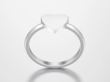 3D çizim gümüş nişan düğün kalp yüzüğü gri bir arka plan üzerinde