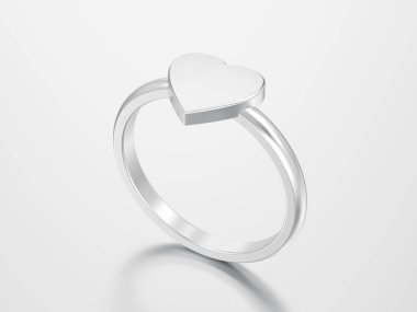 3D çizim gümüş nişan düğün kalp yüzüğü gri bir arka plan üzerinde