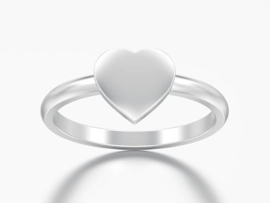 3D çizim gümüş nişan düğün kalp yüzüğü gri bir arka plan üzerinde