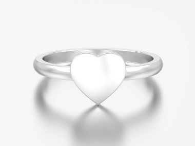 3D çizim gümüş nişan düğün kalp yüzüğü gri bir arka plan üzerinde