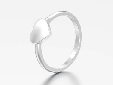 3D çizim gümüş nişan düğün kalp yüzüğü gri bir arka plan üzerinde